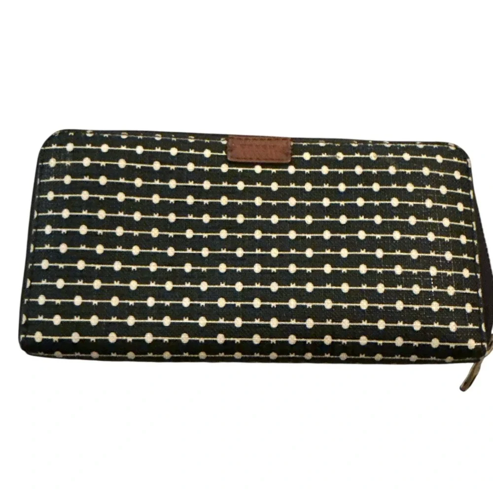 Fossil Black White Geometric Dot Zip Around Wallet‎ Manmade Material